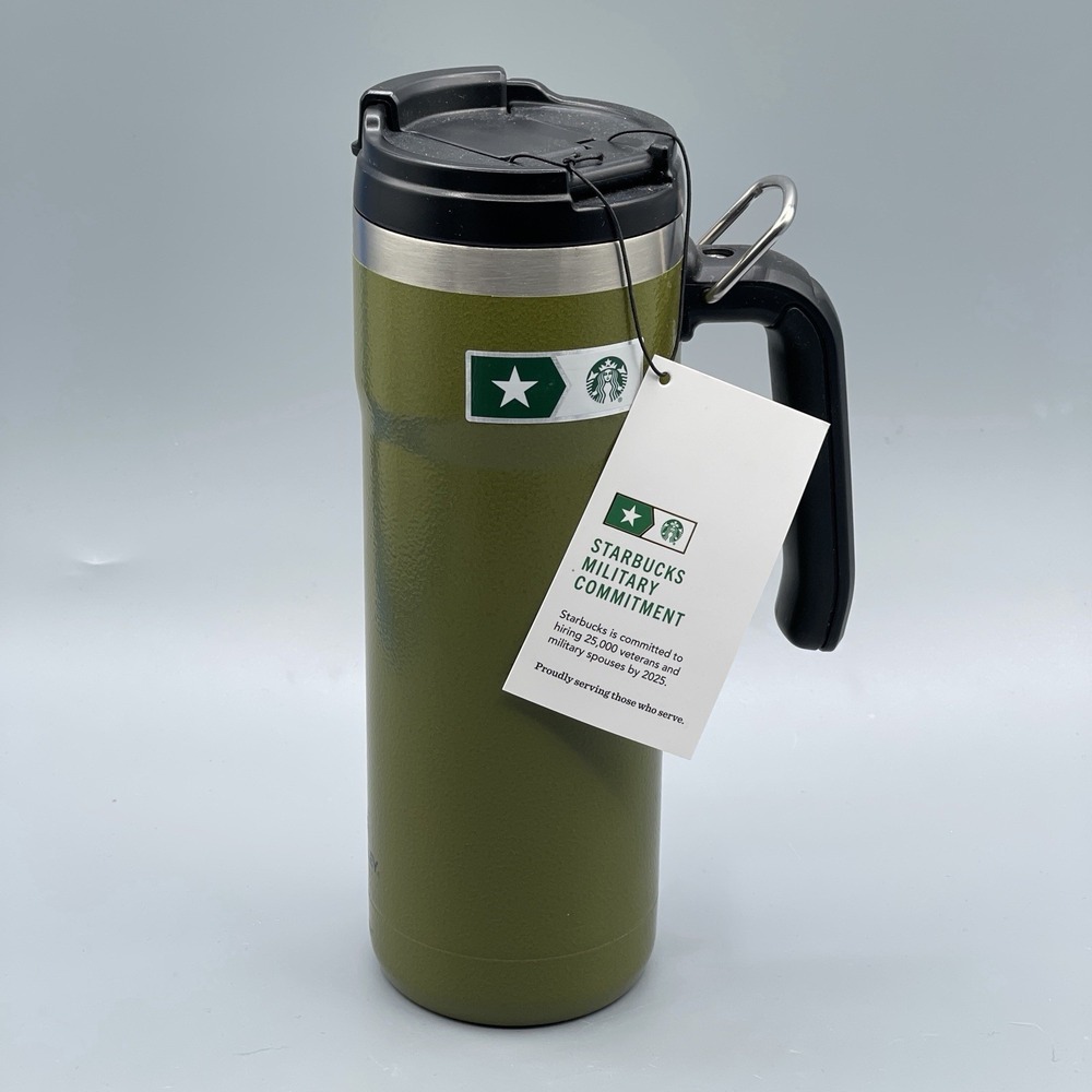 Starbucks Stanley 20oz Military Commitment Green Hammered‎ Steel Tumbler Handle